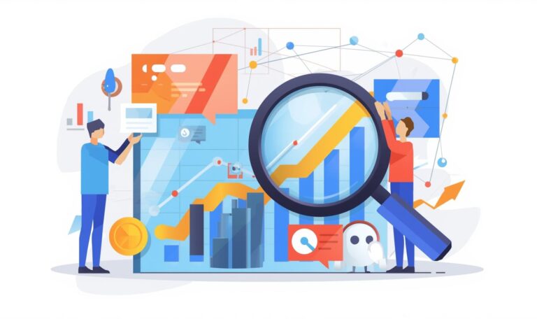 illustration of content marketing services showing analytics, planning, and digital strategy icons