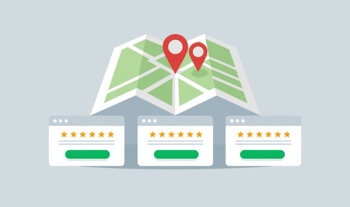 Google map pack showing three local Houston business listings with call buttons and star ratings