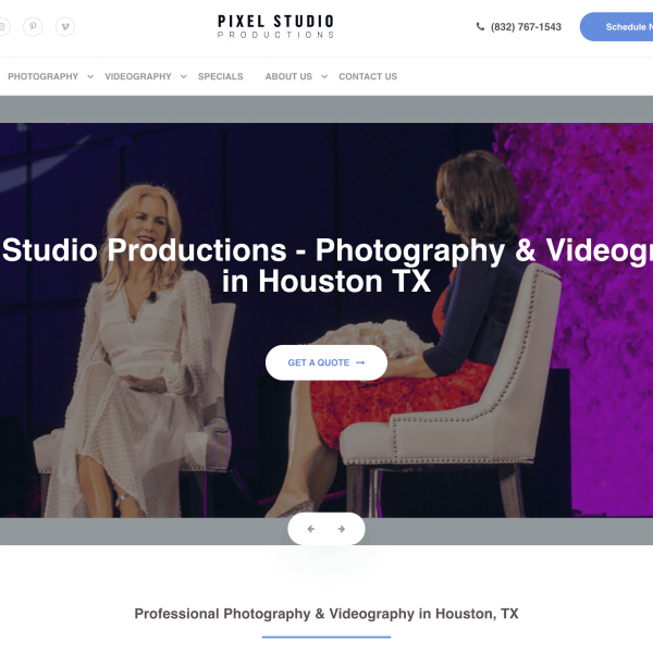 Pixel Studio Productions SEO portfolio example showcasing a website redesign for a Houston photography company