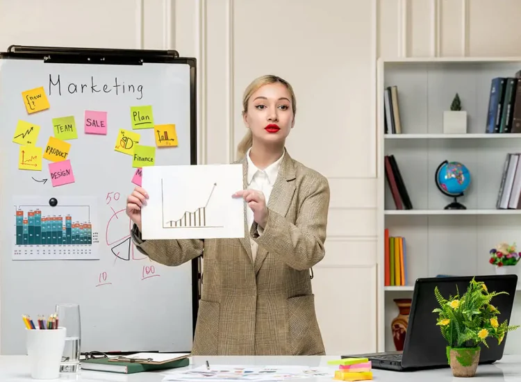 Team presenting link building services strategy with post-it board